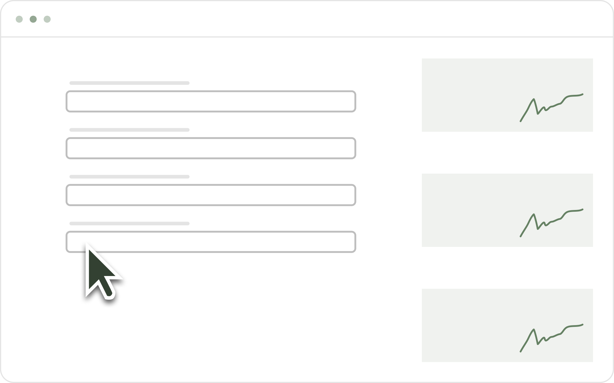 A mockup of the app with a cursor indicating somebody demoing the app.